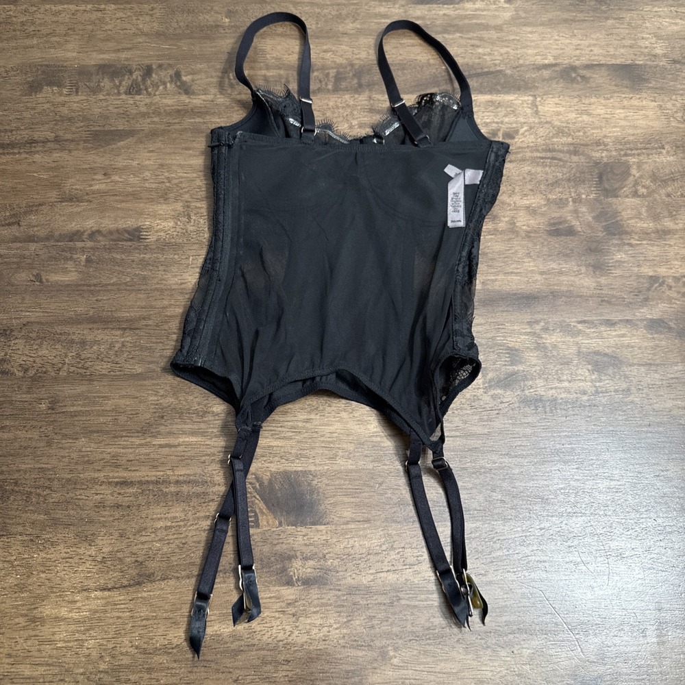 Victoria's Secret Black Lace Bone Corset Bustier Lingerie Top Victoria 34D - Picture 7 of 12